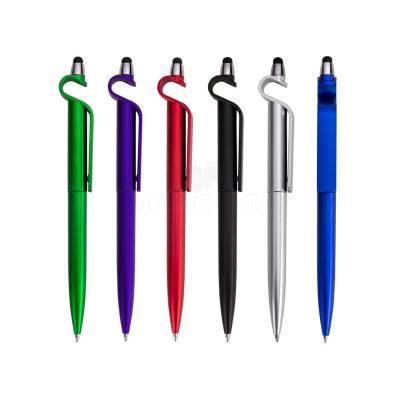 Caneta Plástica com Touch e Suporte para Celular Personalizada