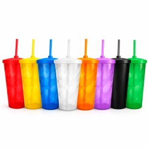 Copo Espiral com Tampa e Canudo 550ml