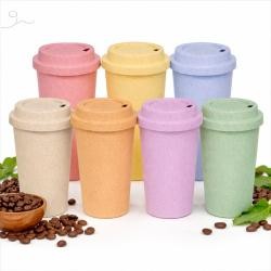 Copo Plástico Com Tampa de Café Em Fibra de Arroz 400ml