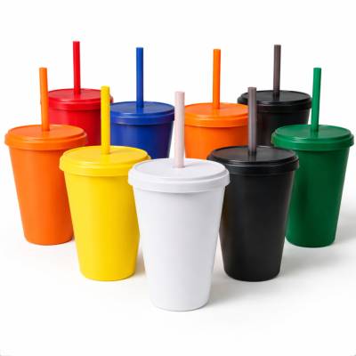 Copo Plástico com Tampa e Canudo 350ml